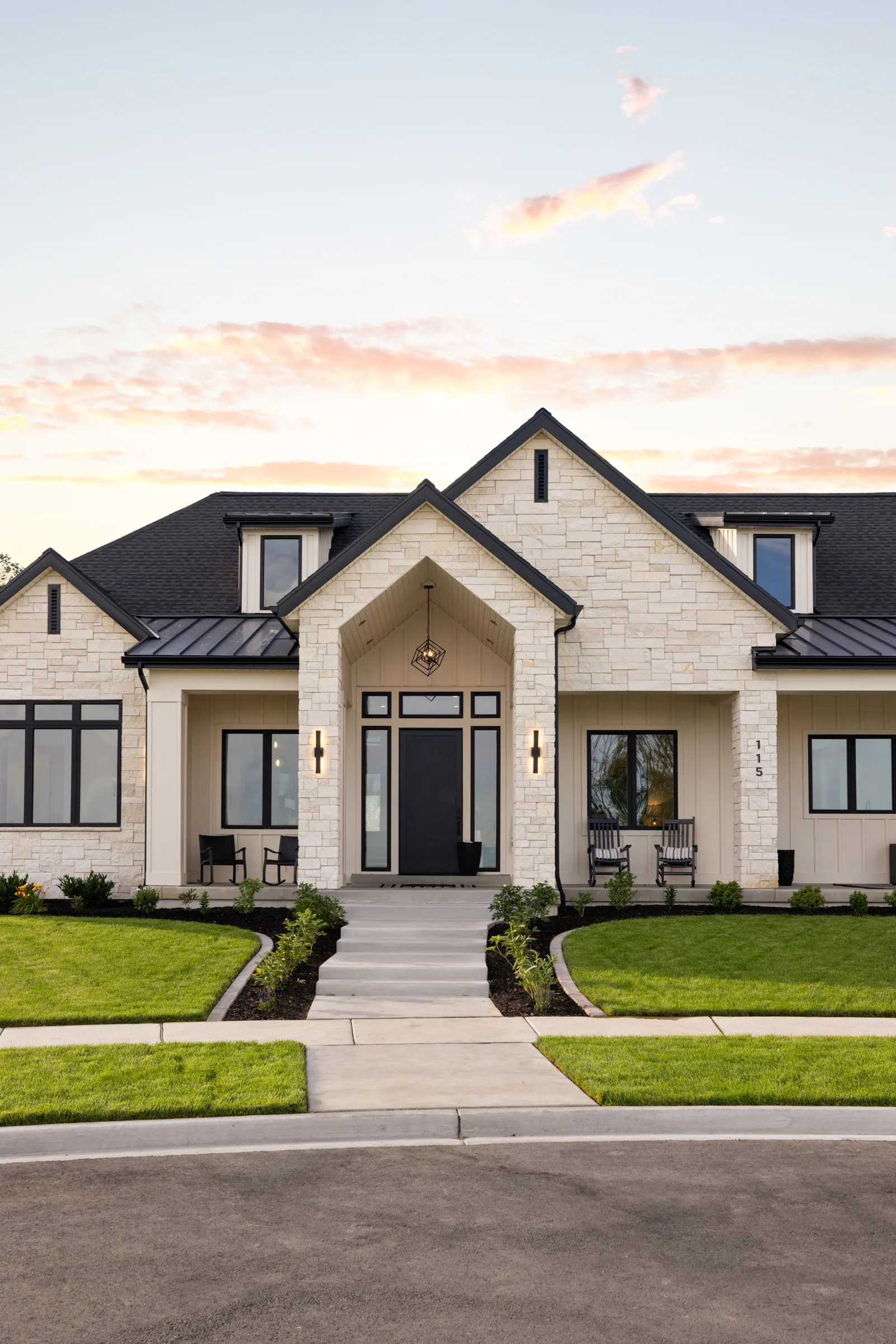 Modern farmhouse at dusk, Highland